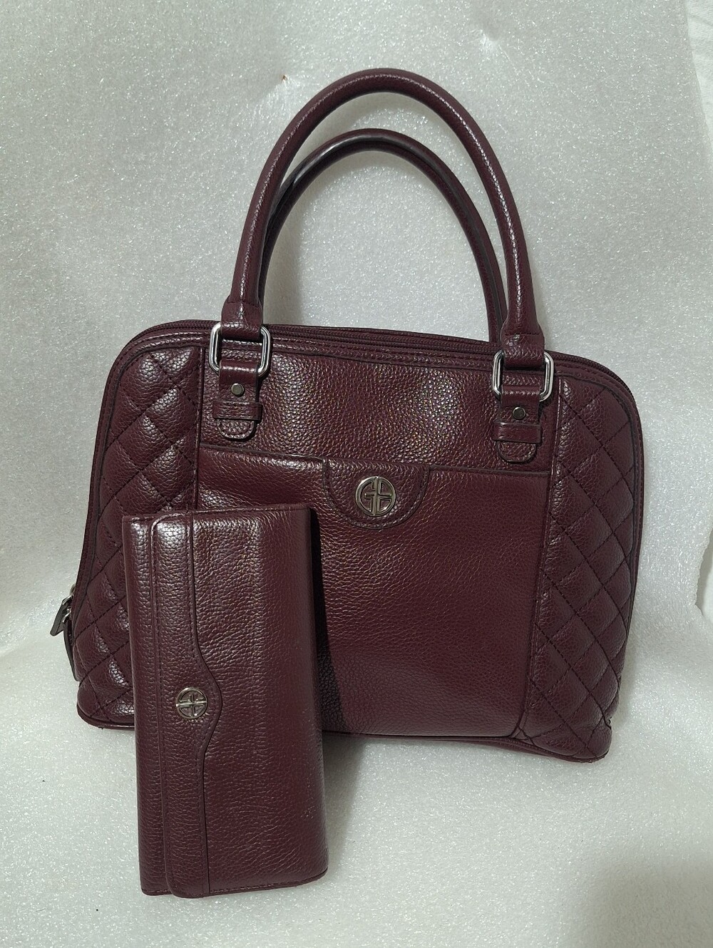 Women's Quilted Dome Satchel and Wallet - Deep Burgundy